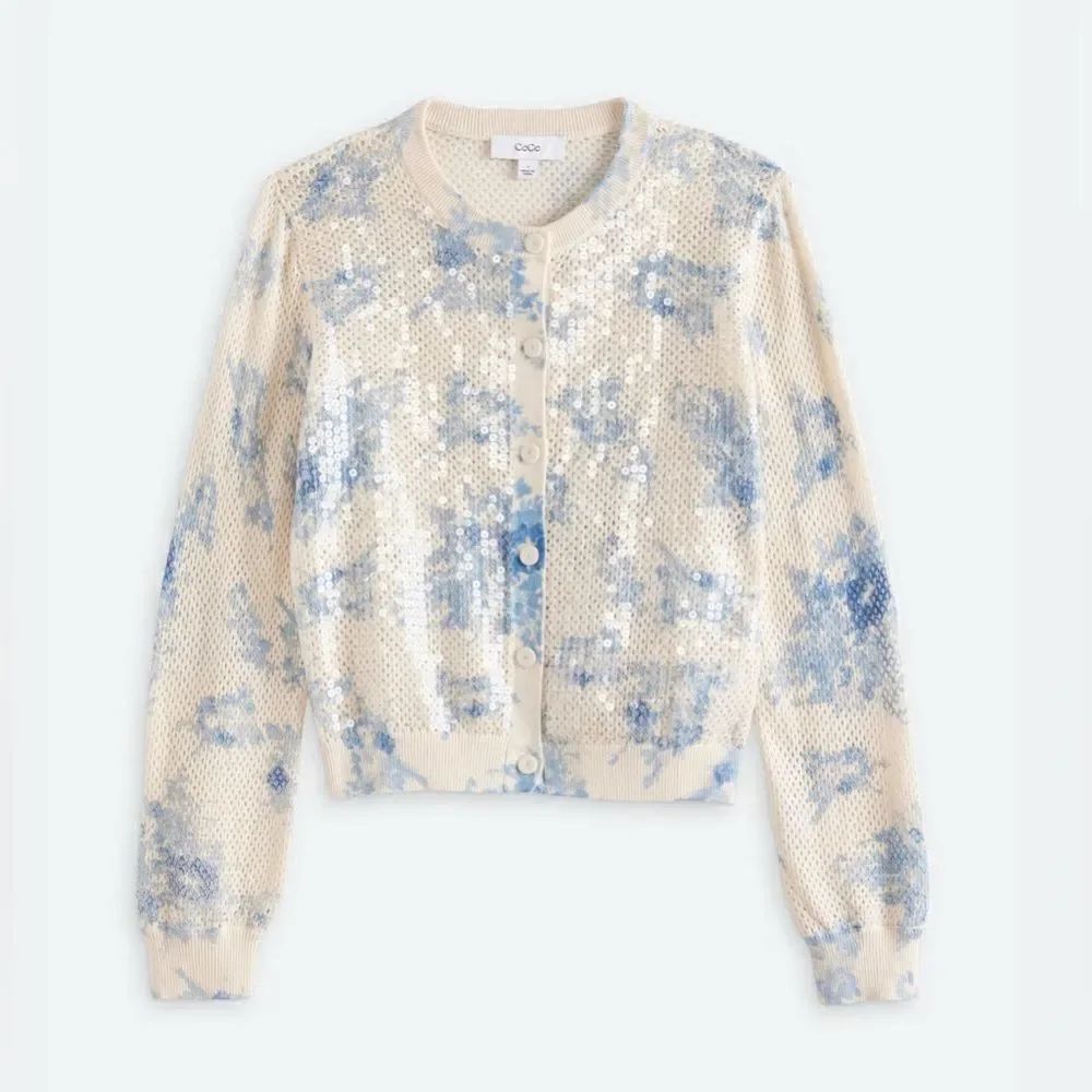 NWT CECE SZ L Long Slv Pointelle Cardigan